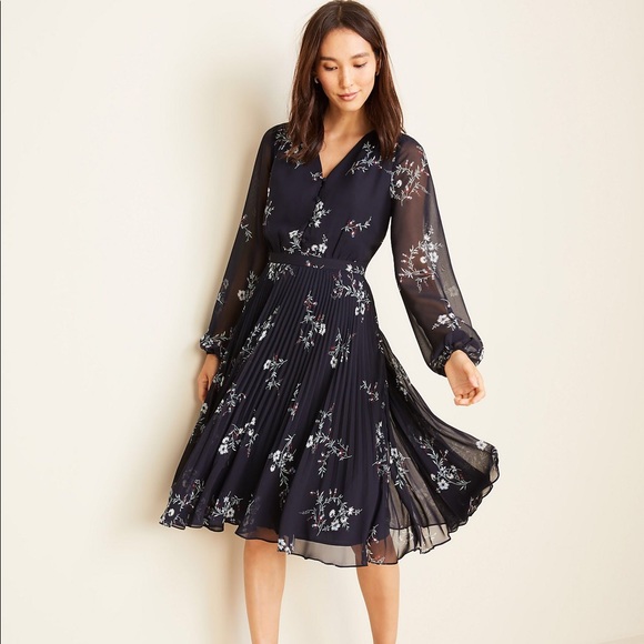 Ann taylor floral pleated flare dress Clearance